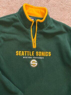 Seattle Sonics Men's Green Quarter Zip Fleece Top Jacket L fits XL